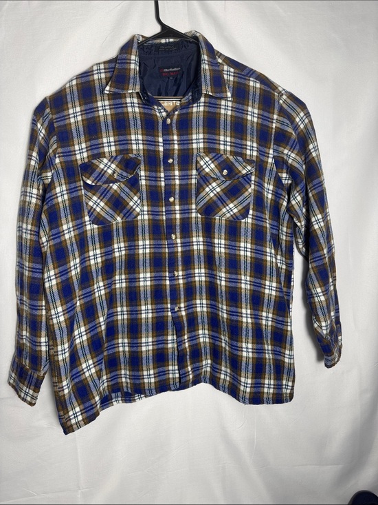 Manhattan Other - Manhattan Big Man Vintage 1990s Plaid Button-Down Shirt in Blue and Brown XL
